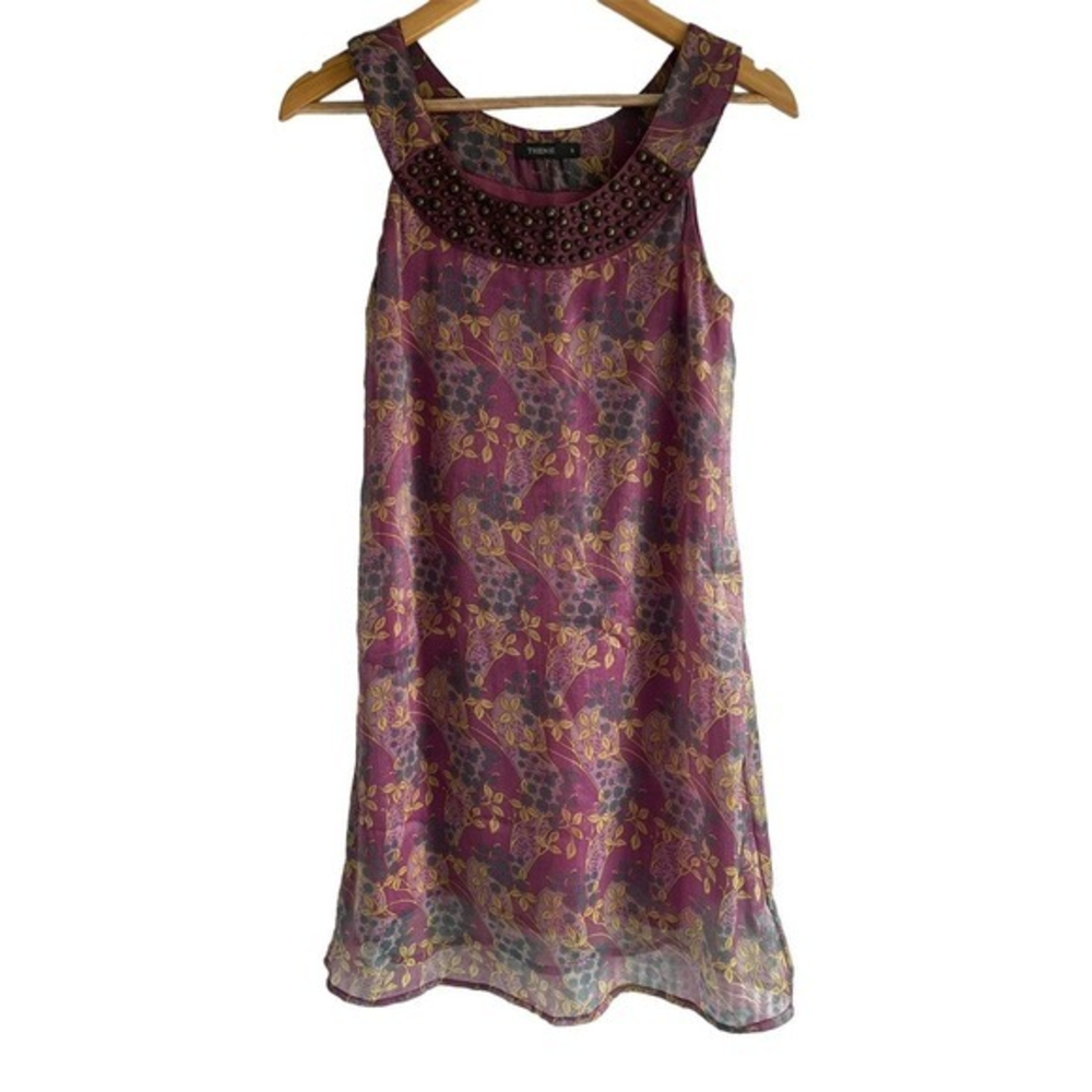 Theme Size Small Women’s Floral Tunic Midi Dress Purple